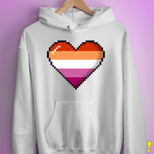 Lesbian Pride 8-Bit Pixel Heart Hoodie - White